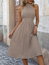 High Waist Plaid Sleeveless Halter Dress