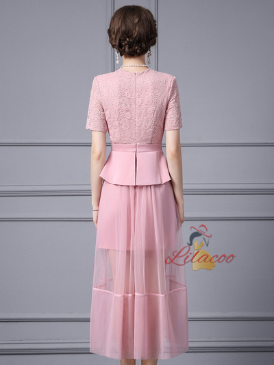 Pink Lace Tulle Mother Of The Bride Dress