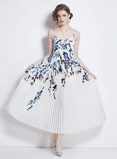 Printed Pleated Sling Pleated Dress