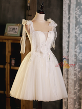 Ivory White Tulle Pleats Homecoming Dress