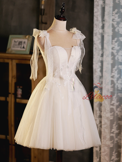 Ivory White Tulle Pleats Homecoming Dress