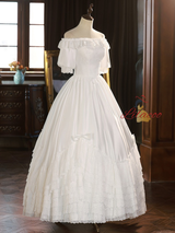 White Satin Lace Short Sleeve Wedding Dress
