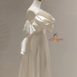 White Satin Strapless Bow Wedding Dress