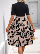 Fashion Printed Stitching Short-sleeved Dress