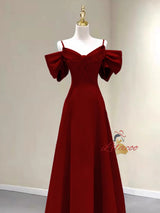 A-Line Burgundy Straps Bow Prom Dress