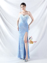 Mermaid Sequins Strapless Split Prom Dress