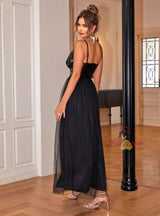Black Tulle Sequins Straps Party Dress