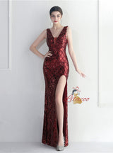 Gold Mermaid V-neck Prom Dress