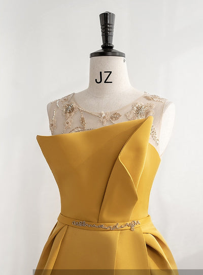 Yellow Backless Beading Prom Dress
