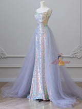 Purple Mermaid Sequins Tulle Prom Dress