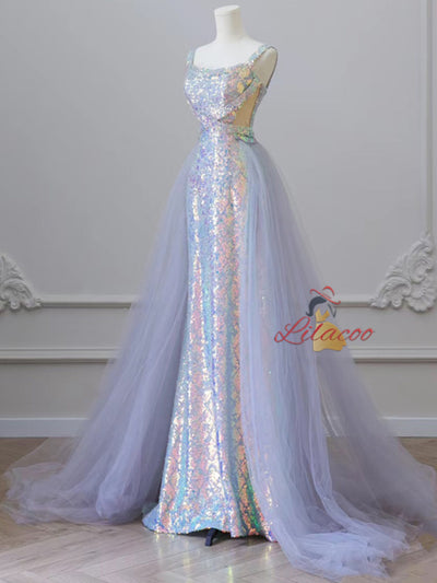 Purple Mermaid Sequins Tulle Prom Dress