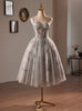 Gray Tulle Sequins Straps Beading Homecoming Dress