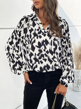 Lapel Long Sleeve Leopard Print Shirt