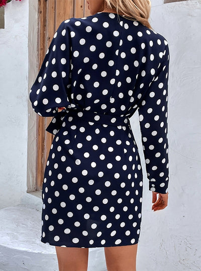 Polka Dot V-neck Long Sleeve Dress