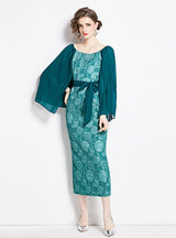 Heavy Jacquard Vintage Stitching Pleated Dress