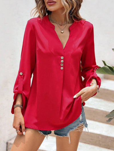 V-neck Long-sleeved Ladies' Shirt