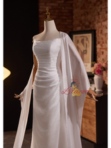 White Mermaid Strapless Pleats Wedding Dress
