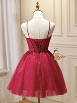 Burgundy Lace Straps Homecoming Dress