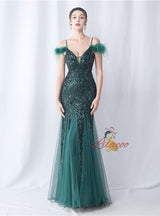 Sequins Tulle Spaghetti Straps Prom Dress