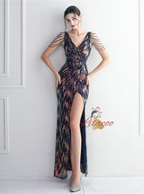 Deep V-neck Beading Prom Dress