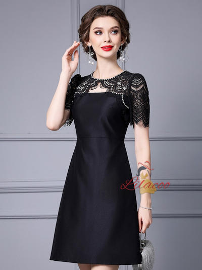 Black Satin Lace Mother Of The Bride Dress