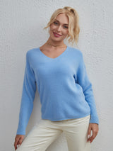 V-neck Solid Color Casual Pullover Sweater