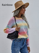 Pullover Striped Round Neck Rainbow Sweater