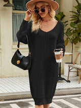 Loose Solid Color Knitted Sweater Dress