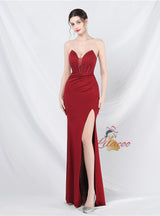 Mermaid Strapless Pleats Split Prom Dress