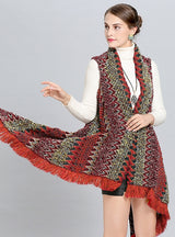 Long Tassel Color Knitted Cardigan Shawl