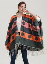 Cashmere-like Fringed Split Cloak Shawl