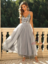 Sexy V-neck Backless Gauze Sequined Dress