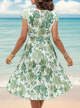 Summer Short-sleeved Pleated Print Dress