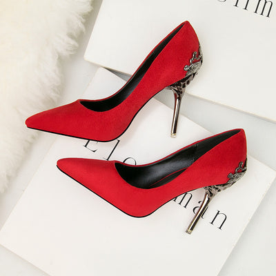 Metal Hollow Suede Stiletto Heels Shoes
