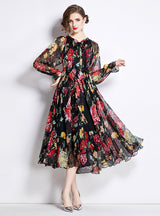 Chiffon Printed Long Sleeve Dress