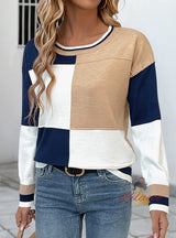 Casual Round Neck Stitching Contrast Sweater