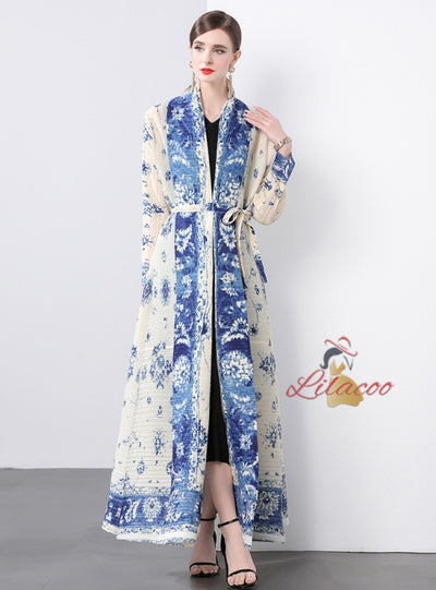 Women Loose Large Size Print Long Coat