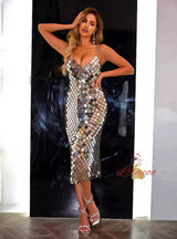 Silver Sexy Sequined Banquet Sling Dress