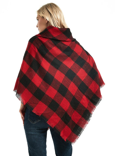 Lapel Horn Buckle Plaid Cloak Shawl