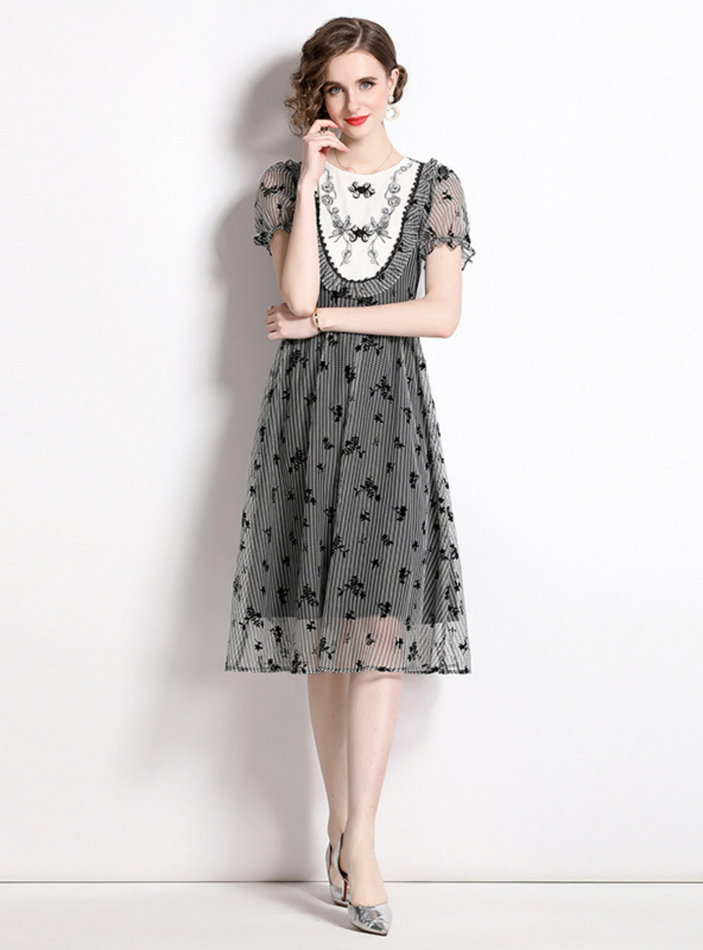Printing Fashion Puff Sleeve Slim Fit Dresses main image 1