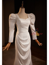 White Mermaid Satin Long Sleeve Wedding Dress