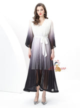 Loose V-neck Flared Sleeve Gradient Dress