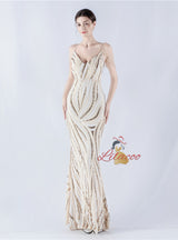 Spaghetti Straps Sequins Beading Prom Dress