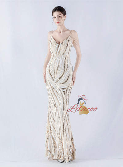 Spaghetti Straps Sequins Beading Prom Dress