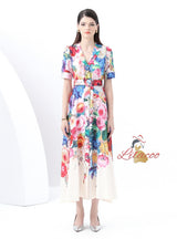 Retro Silm Waist Slim Printed Long Dress