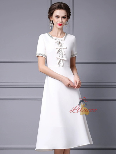 White Short Sleeve Mother of the Bride Dress