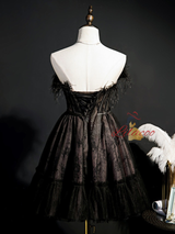 Black Tulle Lace Feather Homecoming Dress
