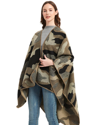Jacquard Thick Camouflage Split Shawl