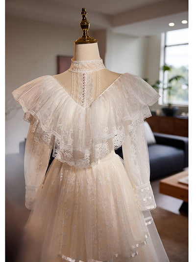 Ivory White Lace High Neck Wedding Dress