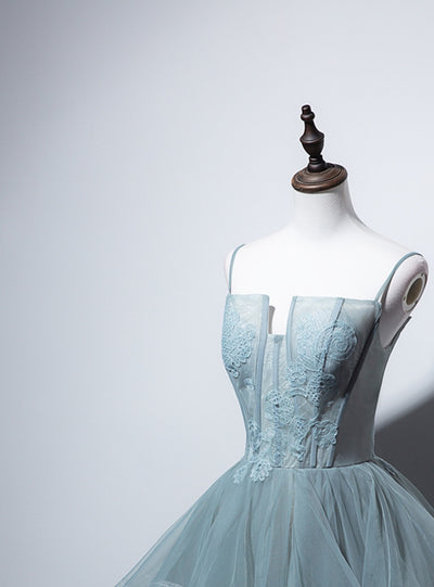 Green Tulle Spaghetti Straps Prom Dress